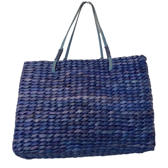 SUN & 'N SAND Tote Woven Bag Purse Wicker Beach Blue Sea Turtle Fabric Accent - Picture 2 of 7
